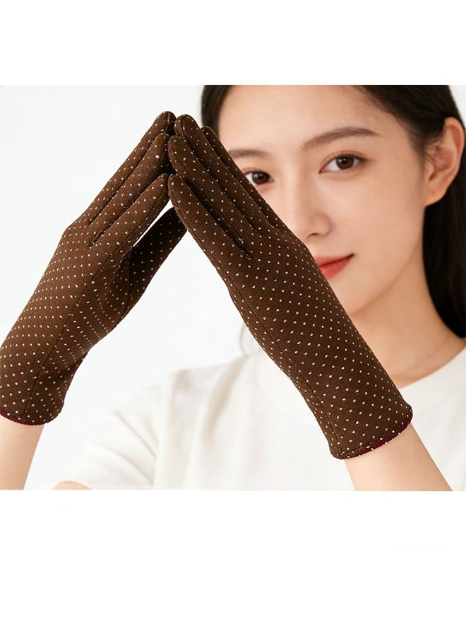 واي جيه قفازات نسائية مقاومة للتجمد، عصرية، جميلة ورقيقة، قفازات ركوب الدراجة في الهواء الطلق، قفازات للشاشة اللمسية، قفازات القيادة الشتوية، باللون البني - Image 5